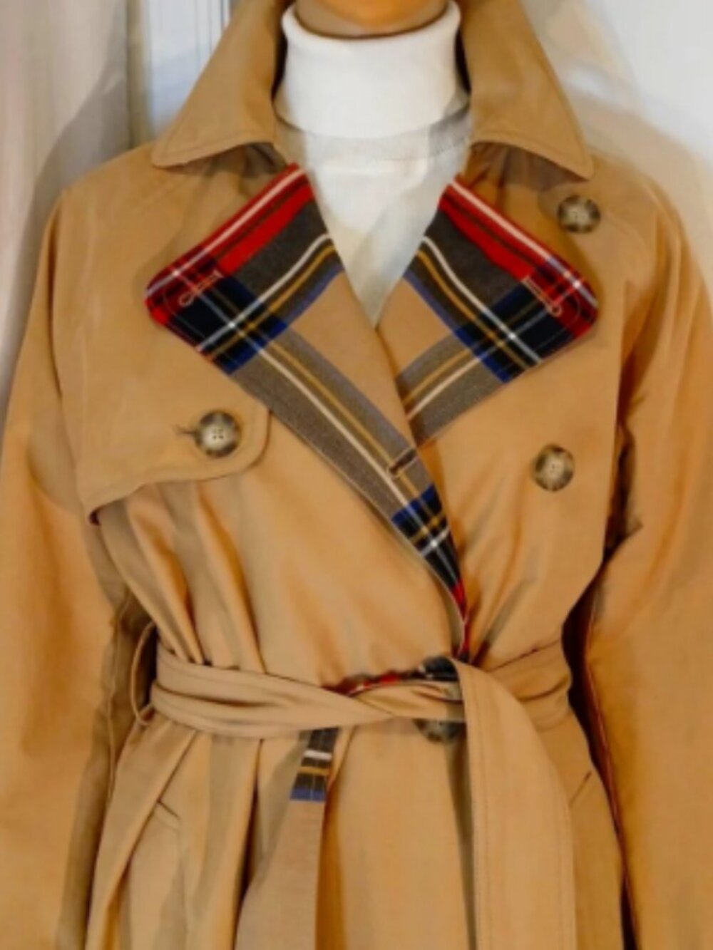 Abercrombie & Fitch Khaki Plaid Lined Trench Coat Medium